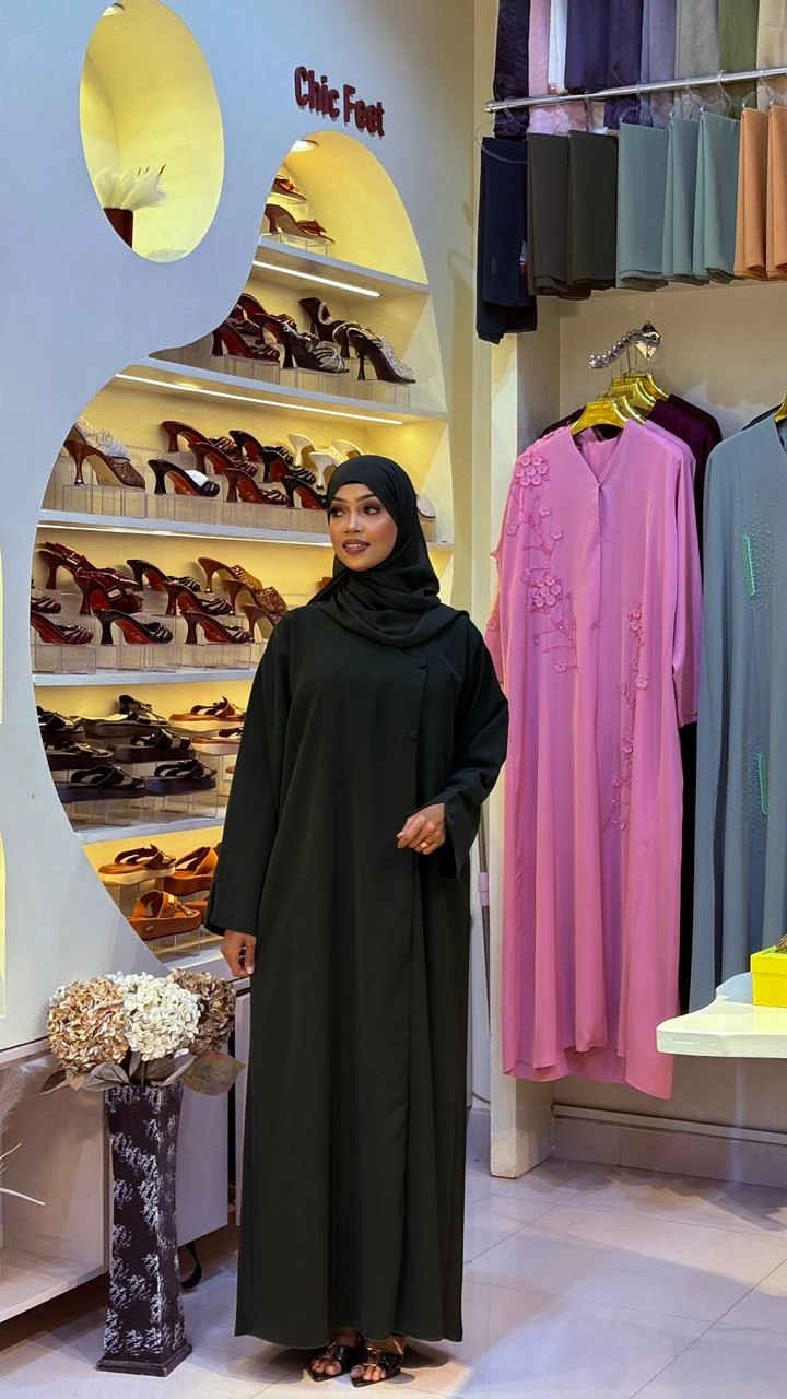 Jungle Green Abaya with Side Button Detail