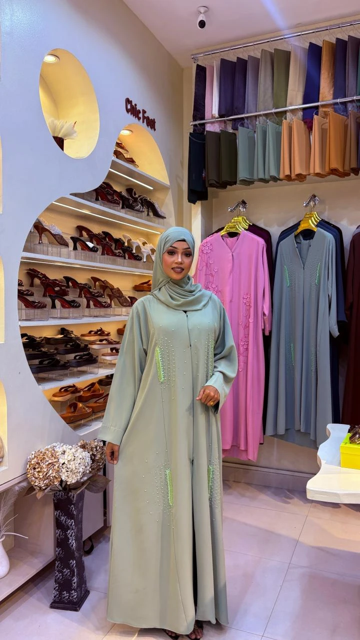 Mint Green Stone Detailed Couture Abaya